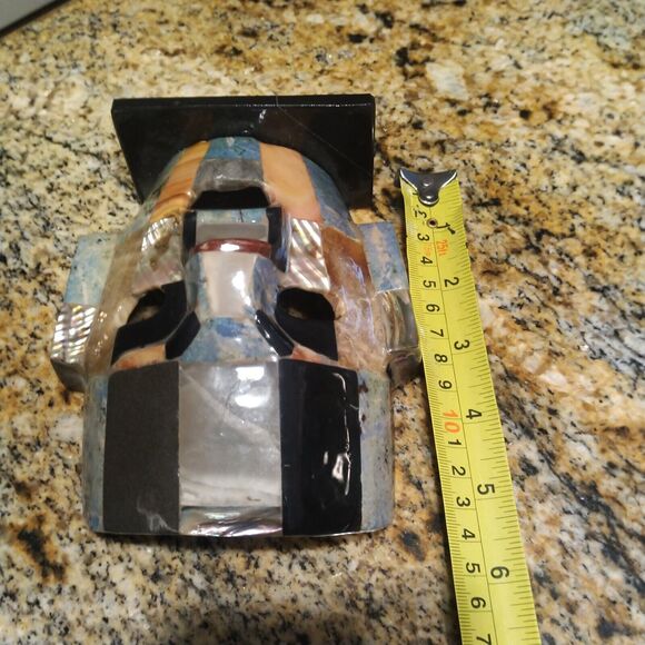 Mayan Death Mask Mother Pearl Onyx Abalone Burial Mosaic Sculpture Folk Art - Picture 10 of 11